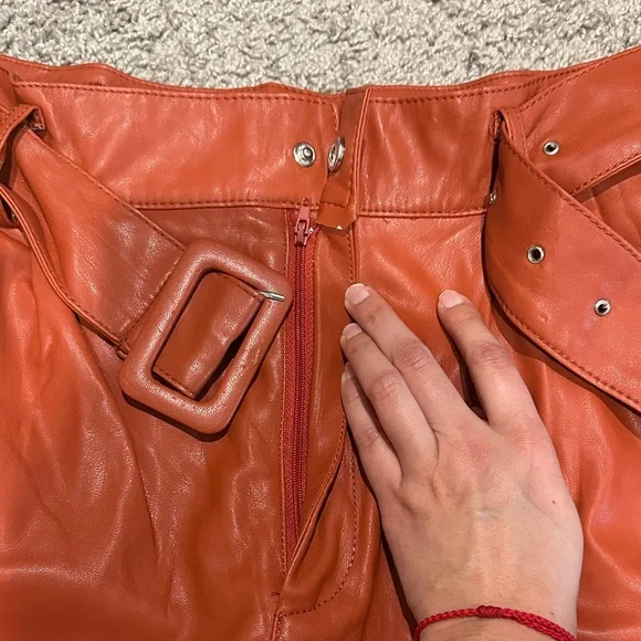 Zara High Waist Red Leather Shorts - Picture 3 of 4